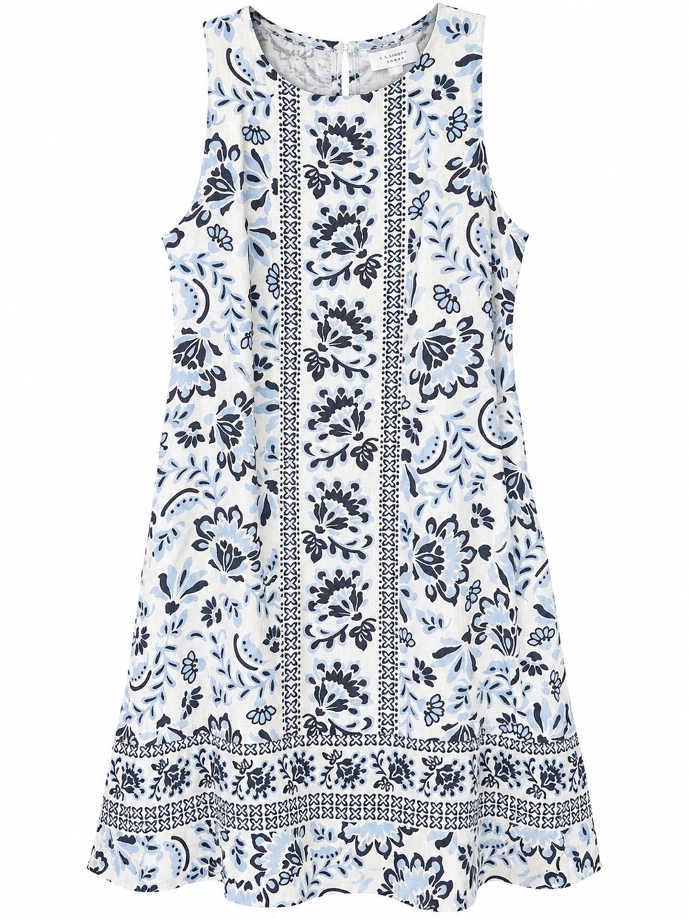 MSK White & Blue Sleeveless Floral A-Line Dress